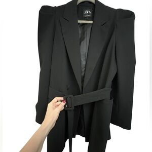 Zara Elegant Black Belted Jacket